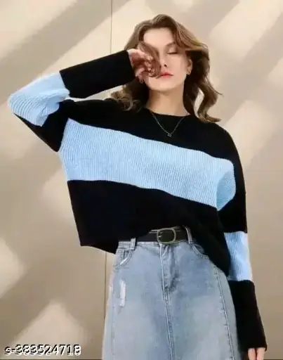 Women Black Blue Colour Blocked T-shirt